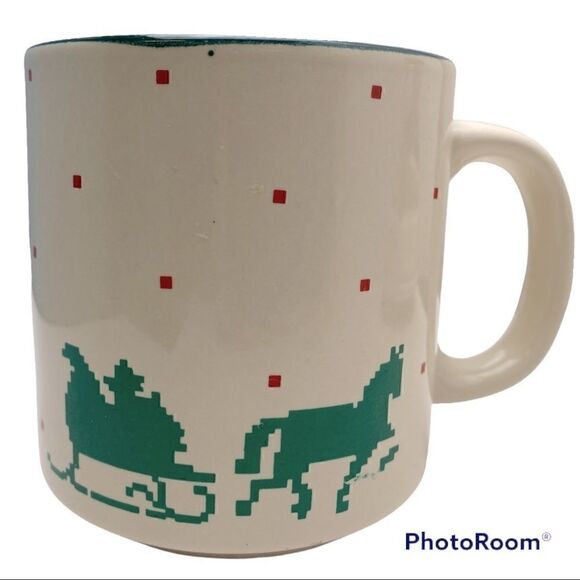 Willitts Designs Vintage 1986 Pixel Santa Reindeer & Sleigh 8 oz Mug - Picture 1 of 12